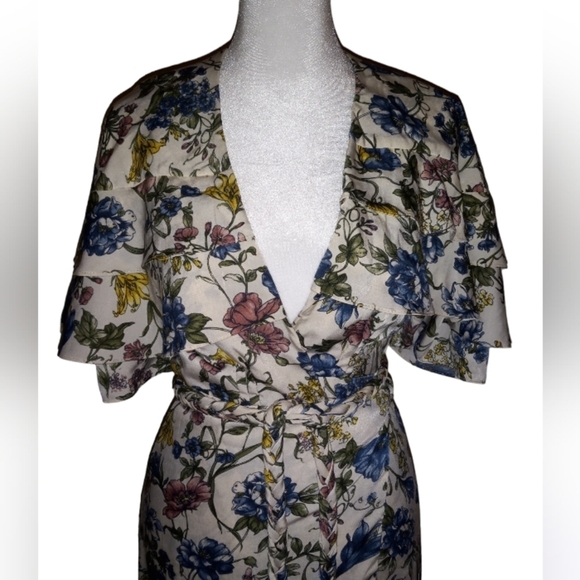 Misa Los Angeles Silky Floral True Wrap Maxi Dress with Braided Belt - Picture 2 of 5